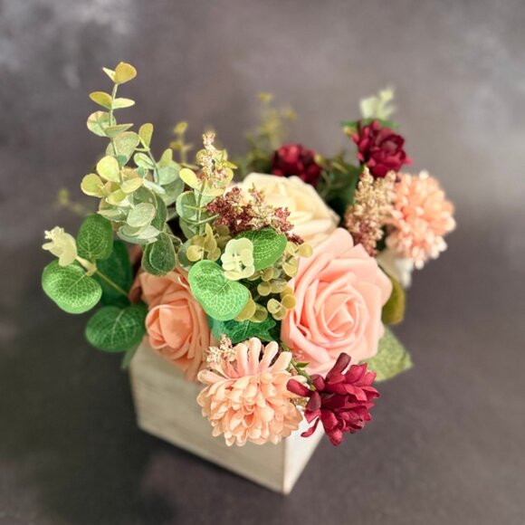 Fall Faux Floral Arrangement in Rustic Wooden Box – Home or Office Decor - Picture 9 of 13